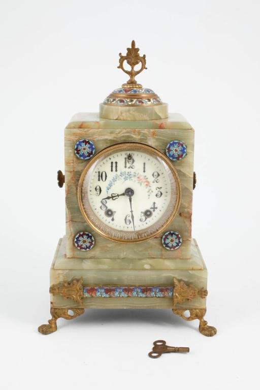 GILBERT CLOCK CO. ONYX &CHAMPLEVE MANTEL CLOCK (1 of 10)