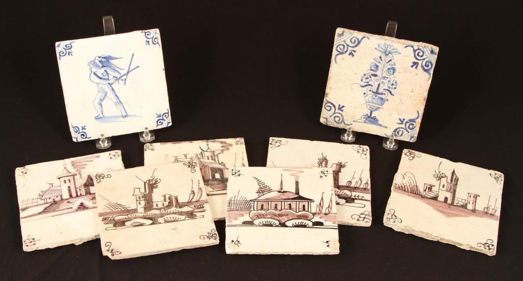 (8) ANTIQUE DELFT TILES WITH CASTLES FIGURES ETC (1 of 8)