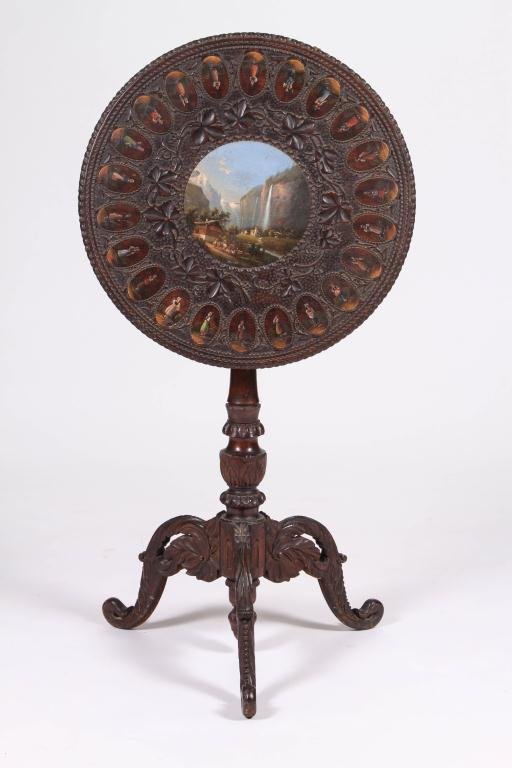 HAND PAINTED BLACK FOREST CARVED TIP TOP TABLE (1 of 8)