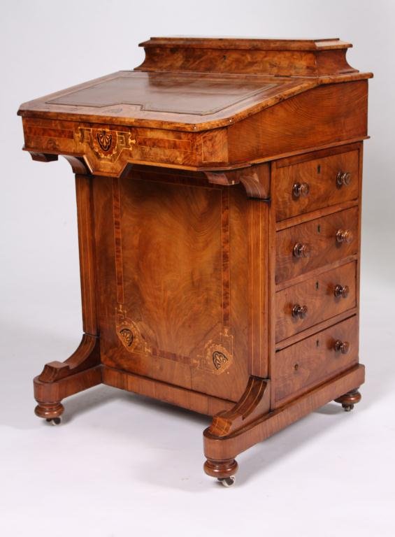 VICTORIAN BURL & MARQUETRY INLAID DAVENPORT DESK (1 of 7)