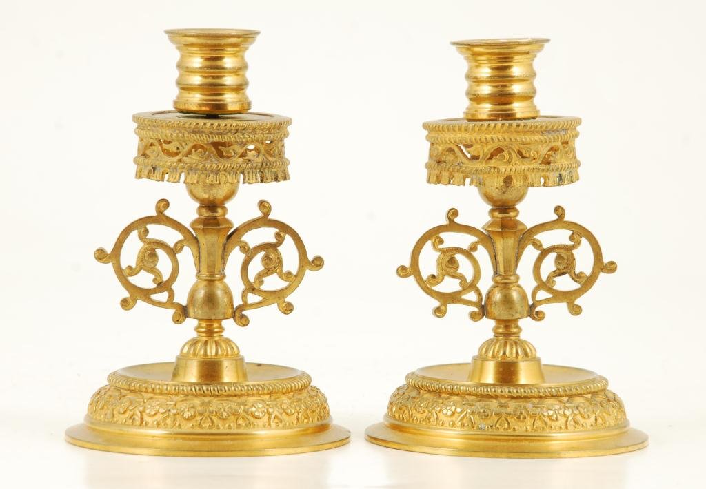 PAIR OF ORNATE GILT BRASS CANDLESTICKS (1 of 3)