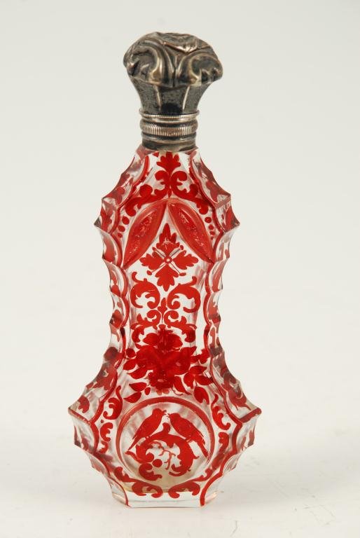 BOHEMIAN GLASS TRAVEL PERFUME W/ SILVER TOP (1 of 4)