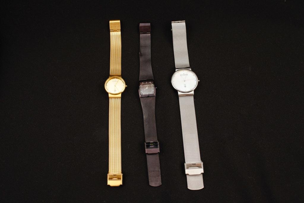 Three Skagen Watches: Steel quartz movement watches