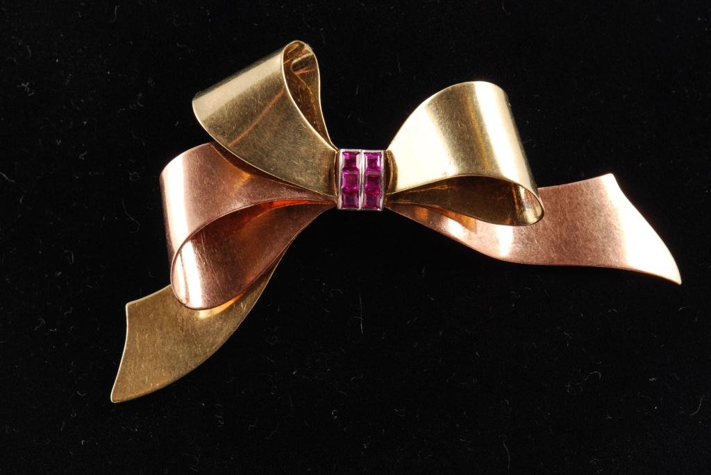 14K Gold TIFFANY & CO GOLD AND PINK RUBY BROOCH (1 of 5)