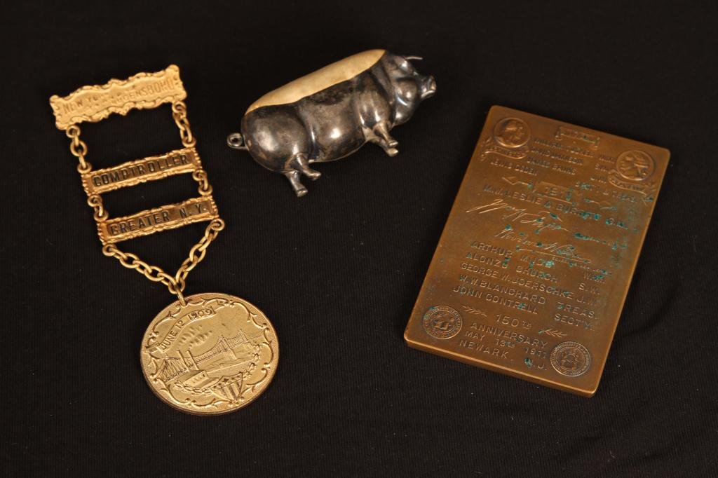 STERLING PIG FORM PIN CUSHION w/ MEDALS (1 of 10)