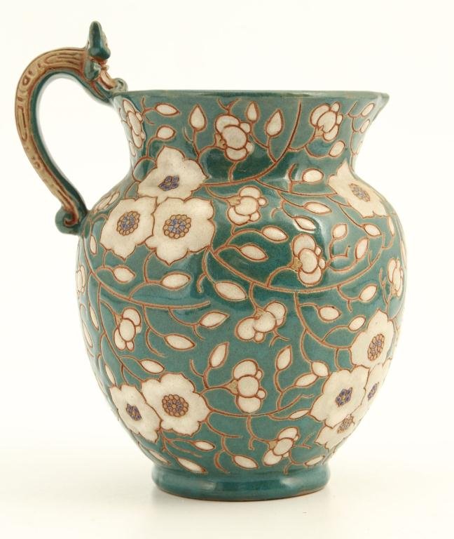 CHINESE FLORAL DECORATED PITCHER SIGNED (1 of 5)