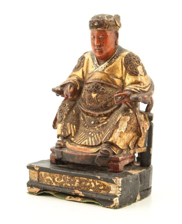(19th c) CHINESE CARVED AND PAINTED SEATED FIGURE (1 of 5)