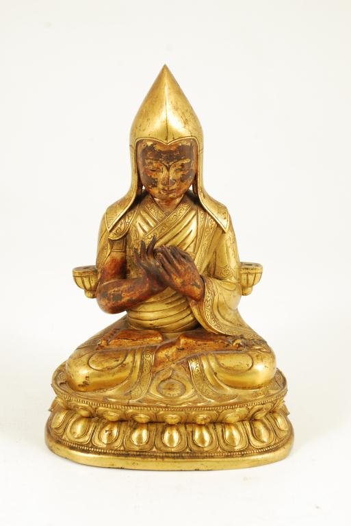 (18th / 19th c) TSONGKHAPA GILT BRONZE BUDDAH (1 of 6)