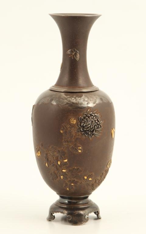 (19th c) JAPANESE BRONZE AND SILVER VASE (1 of 5)