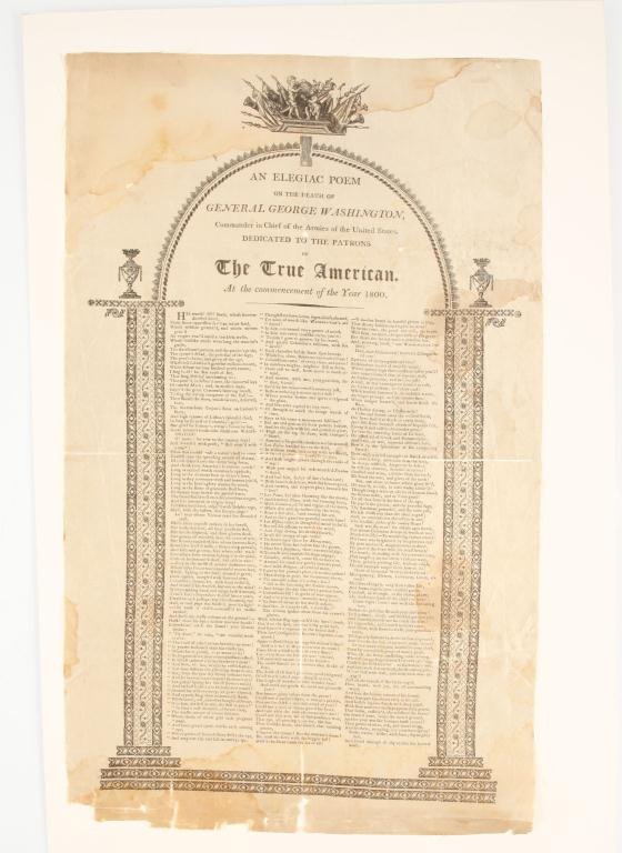 GEORGE WASHINGTON SILK ELEGIAC POEM BROADSIDE (1 of 2)