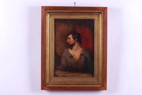 ALFRED JACOB MILLER (1810-1874): "Study in the Life School" signed with monogram circa 1834, inscribed verso painted at night. oil on paper. 12 7/8 x 9 inches. framed. Note: This work has been exhibited at the Buffalo Bill Historical