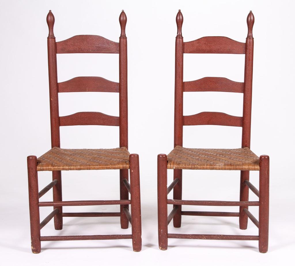 PAIR OF RED PAINTED LADDER-BACK CHAIRS (1 of 7)