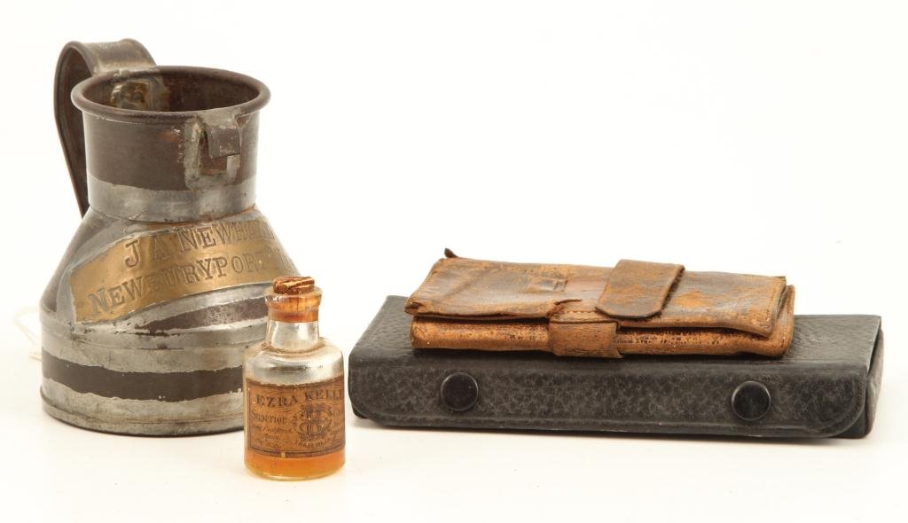 NEWBURYPORT TIN MEASURE, ROWLEY WALLET ETC (1 of 10)