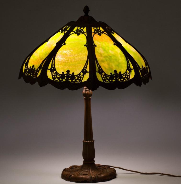 Cast Metal (8) Pane Slag Glass Table Lamp (1 of 6)