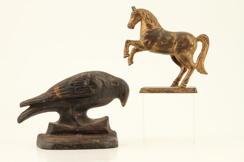 CAST IRON CROW DOORSTOP AND HORSE STILL BANK (1 of 6)