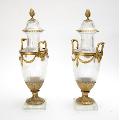 Pair of 20th c Baccarat Crystal Covered Urns (1 of 2)
