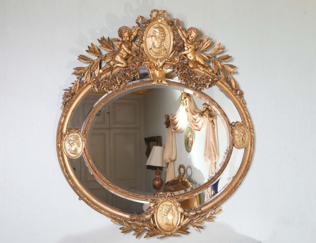 Fancy Gilt Oval Mirror (1 of 7)