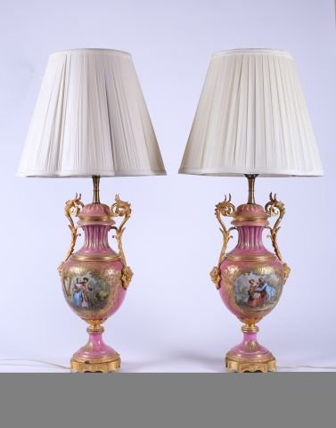 Pair of Pink Sevres Style Mounted Table Lam[ (1 of 10)