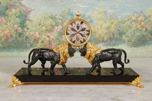Rare 20th c French Patinated Bronze Lion Clock (1 of 8)