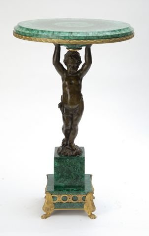 20th c Patinated Bronze and Malachite Table (1 of 1)