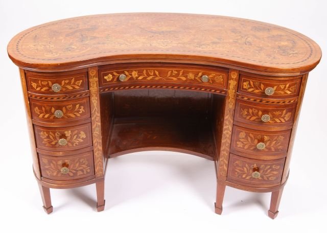 Dutch Marquetry Inlaid Kidney Form Desk (1 of 5)