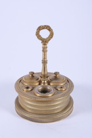 19th c French Empire Gilt Bronze Inkwell (1 of 3)