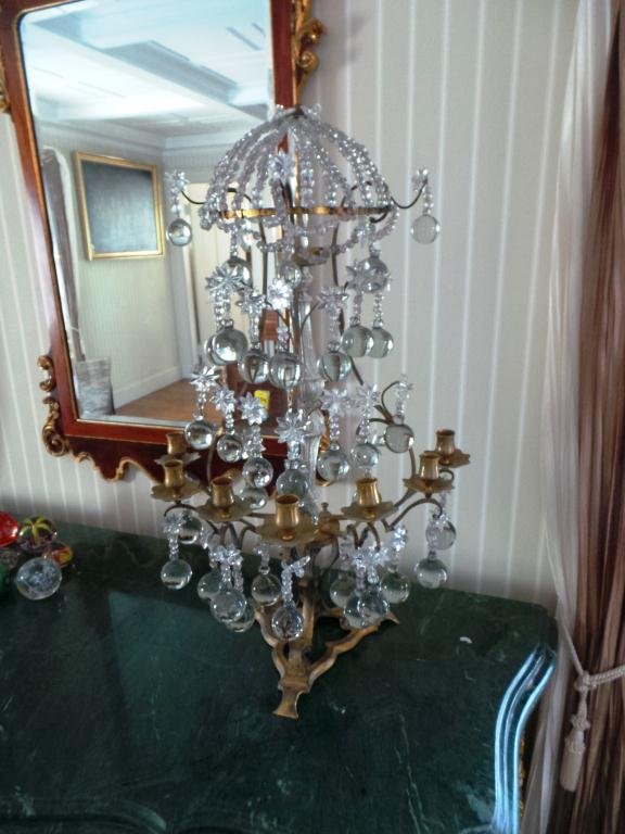 c. 1900 Brass and Crystal Table Sconce (1 of 4)