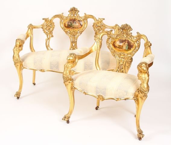 Late 19th c Gilt Loveseat and Chair (1 of 9)