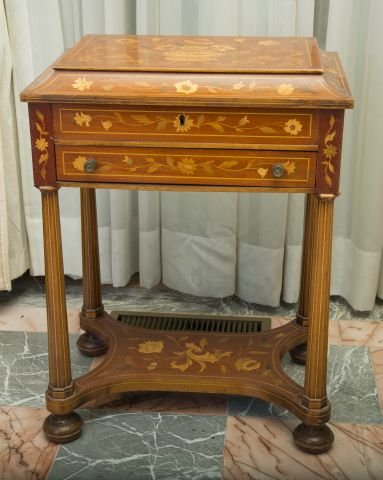 19th c Dutch Marquetry Inlaid Sewing Stand (1 of 4)