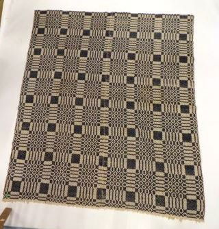 ANTIQUE BLUE AND WHITE WOOL COVERLET (1 of 3)