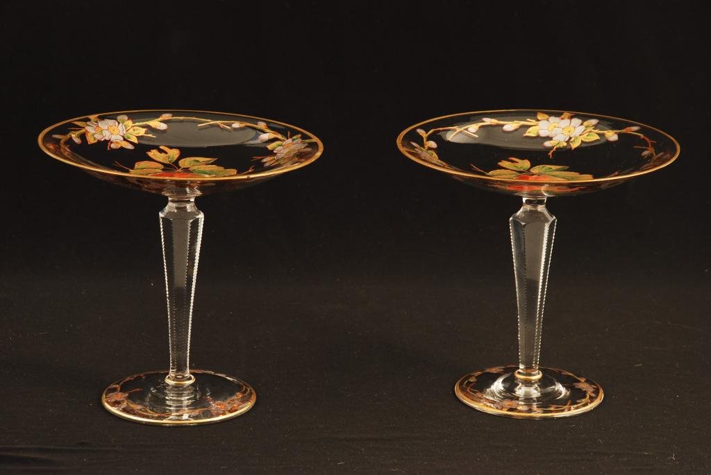 PAIR OF BOHEMIAN GLASS DECORATED COMPOTES (1 of 4)