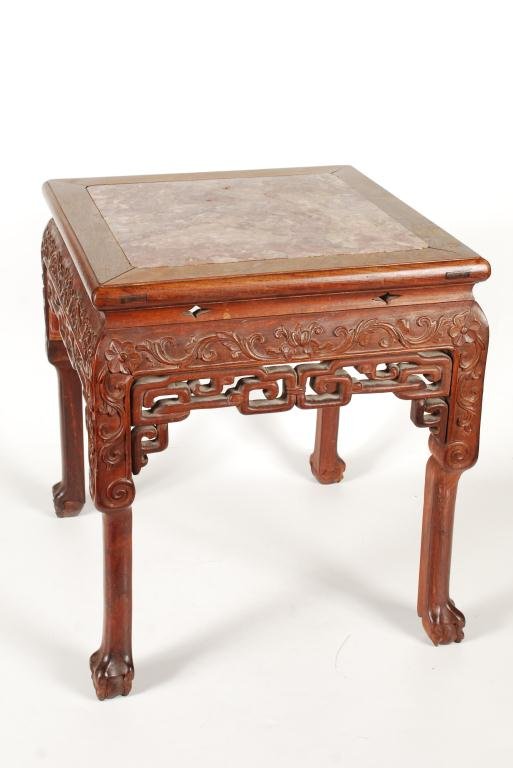(19th c) CHINESE PLANT STAND WITH MARBLE INSERT (1 of 4)