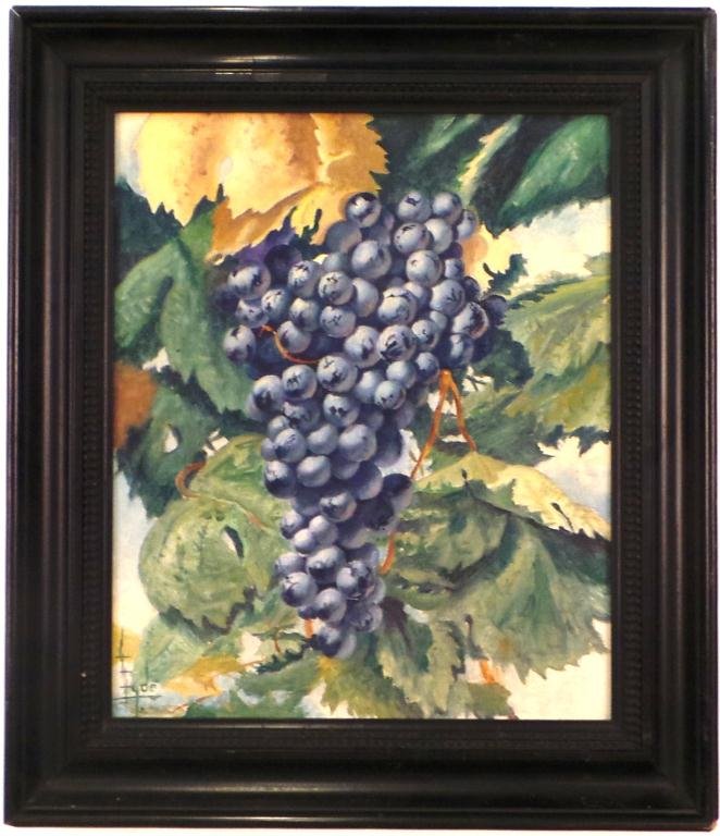 HELEN HYDE (1868-1919): "The Grape Vine" oil on canvas board 13 x 11 inches. signed. framed 17 x 14 1/2 inches.