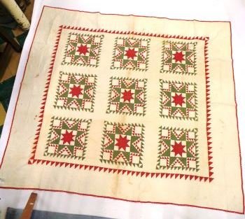 (19th c) QUILT WITH EIGHT POINTED STAR PATTERN (1 of 6)