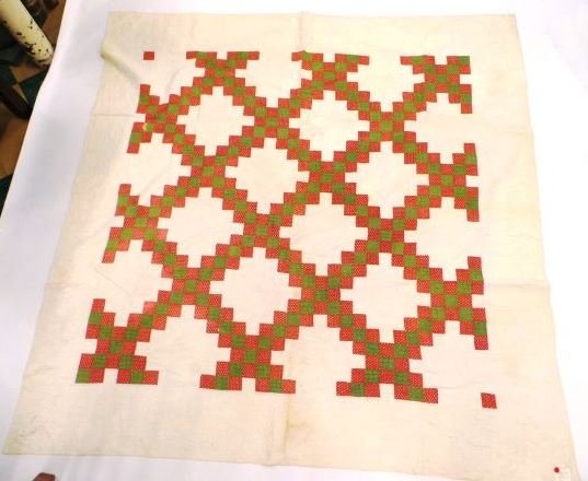(19th c) EARLY QUILT BLOCK AND CHAIN PATTERN (1 of 5)