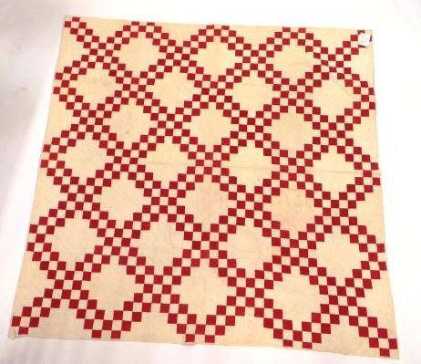 (19th c) SMALL QUILT with BLOCK AND CHAIN PATTERN (1 of 4)