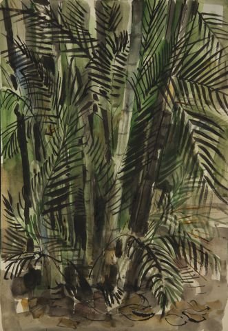 JOHN W. HATCH (1919-1998) Cuba: "Bamboo Fronds" watercolor 17 1/2 x 12 inches. unsigned, unframed. Estate stamped. Estate stamped.