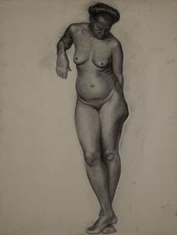 JOHN W. HATCH (1919-1998): "Nude Figure Study" charcoal on heavy artist paper 25 x 19 inches. unsigned, unframed. Estate stamped.