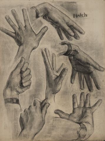 JOHN W. HATCH (1919-1998) Early Figure Study: "Articulated Hand Study" charcoal on artist paper 25 x 19 inches, signed, unframed