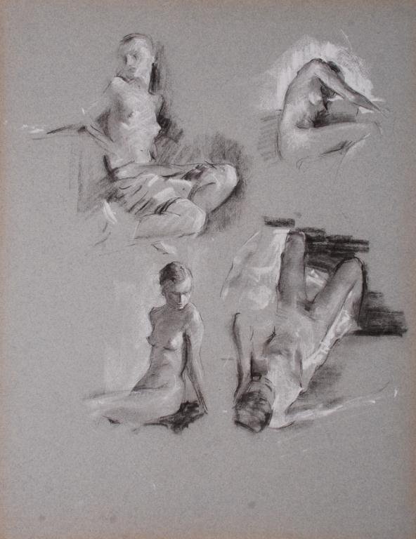 JOHN W. HATCH (1919-1998): "Nude Gesture Studies" chalk and charcoal 25 x 19 inches. unsigned, unframed. Estate stamped.
