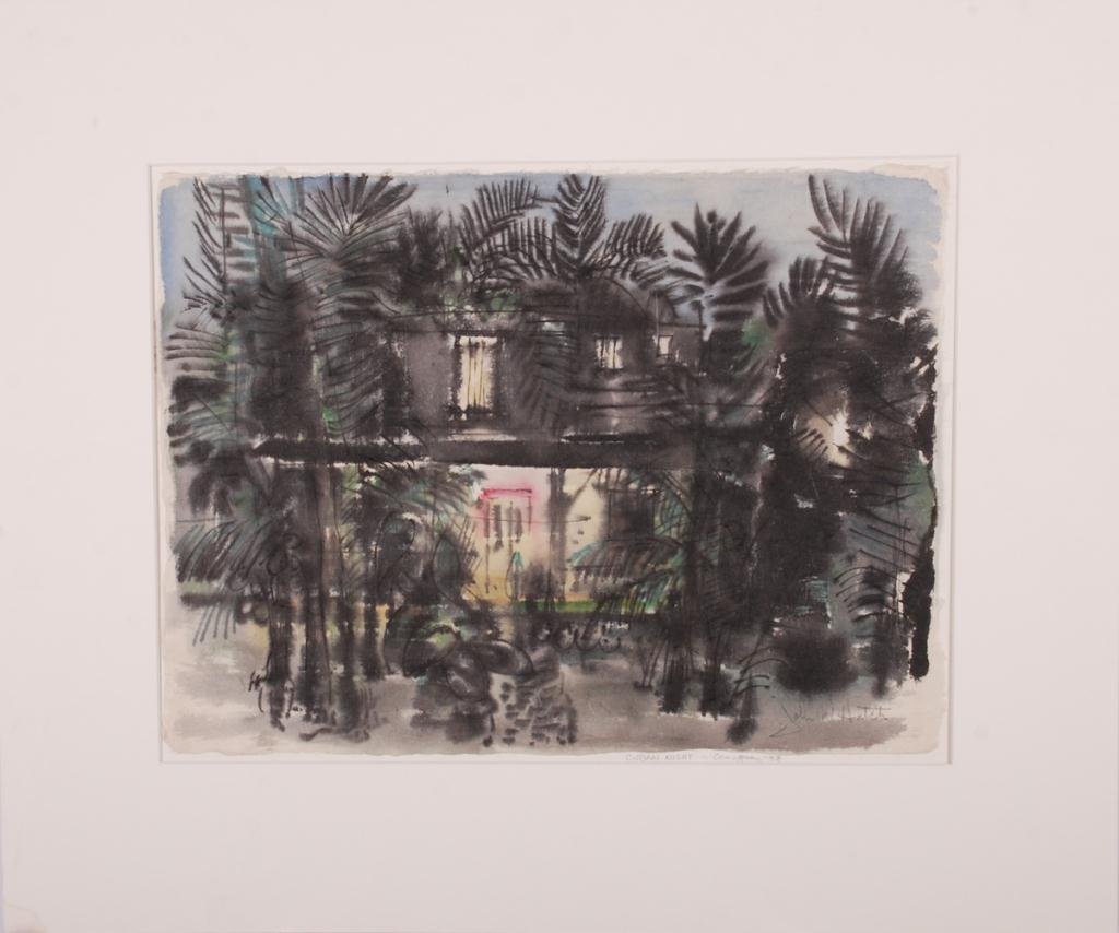 JOHN W. HATCH (1919-1998) Cuba: "Cuban Night-Camaguey" watercolor and ink wash on Japanese unryu paper 12 x 16 inches. signed and dated 1958. matted, unframed, 19 x 23 inches (overall)