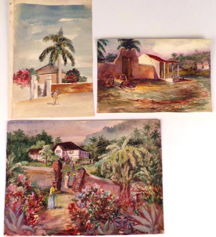 HENRY ROBINSON BLANEY (1855-1933) FLORIDA: (3) Southern US watercolor scenes including what appears to be: "St. Augustine Florida, the Southern Plantation House with African Americans and Coastal landscape with coastal Spanish Colonial gate" 9