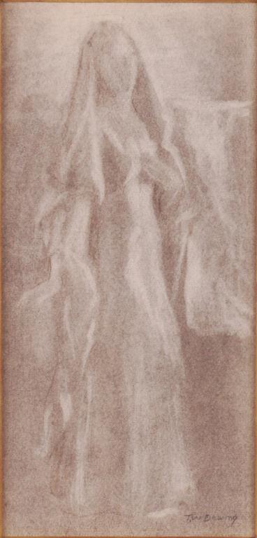 THOMAS W. DEWING (1851-1938): "Woman in a Veil" charcoal 12 x 5 3/4 inches. Bares signature. presented in a Paul Goodnow frame 22 1/`2 x 17 inches (overall)