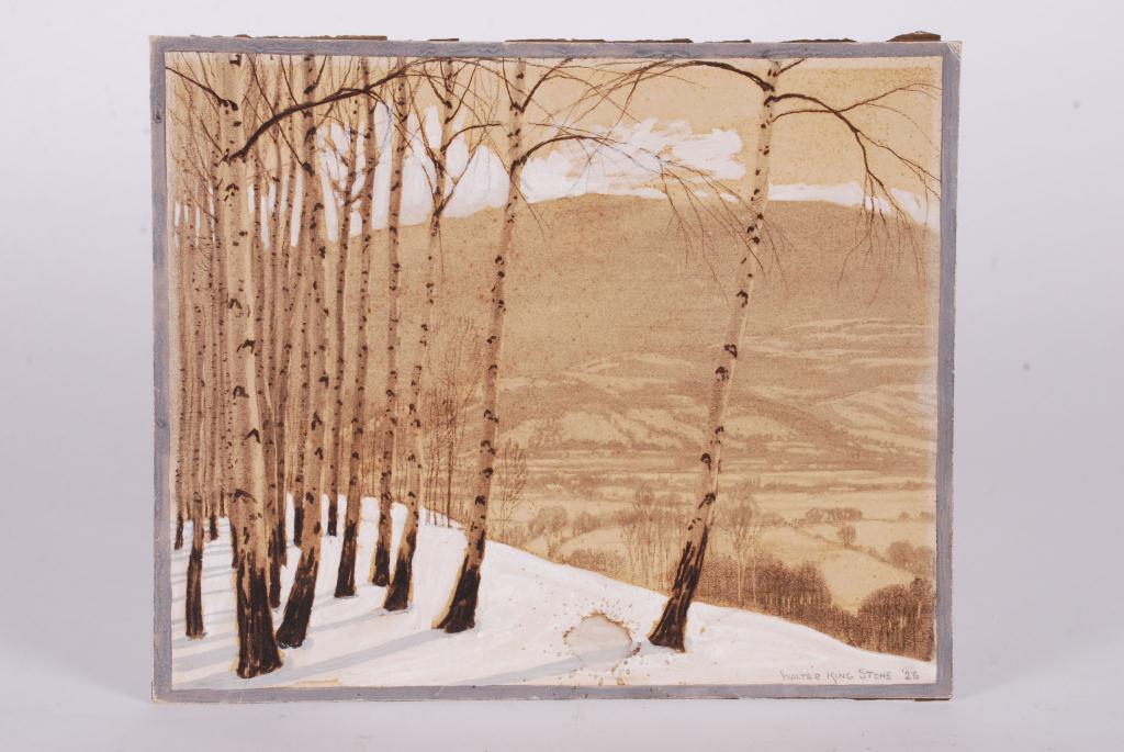 WALTER KING STONE (1875-1949): "Birches, Possibly New York in Winter" pencil and watercolor 15 x 18 inches. signed. unframed
