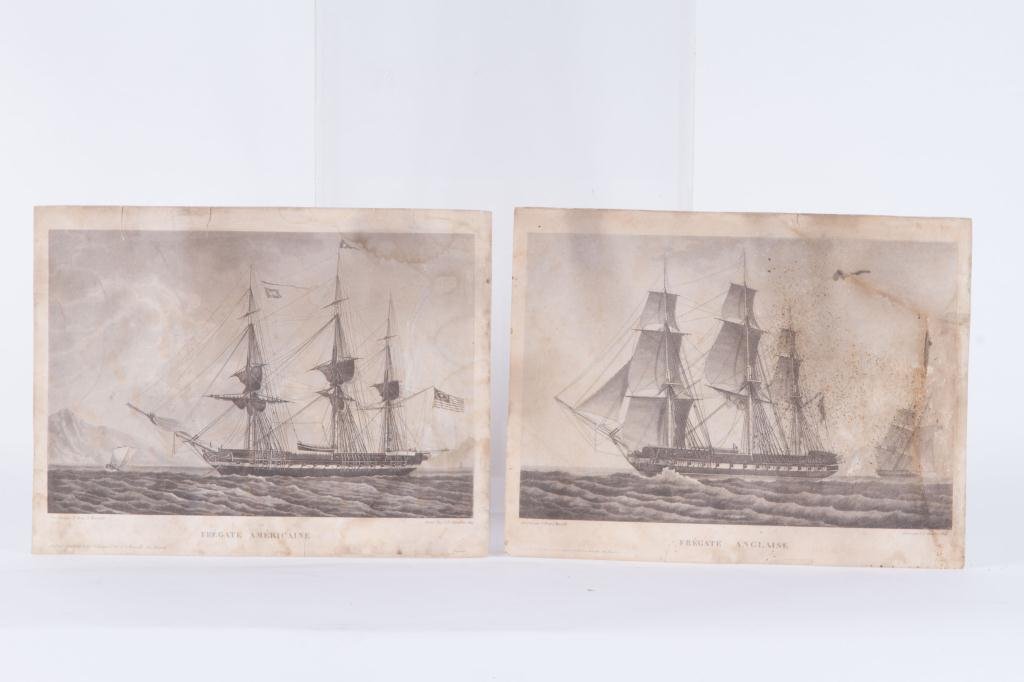 (2) 1824 FRENCH PRINTS OF ENGLISH AND US FRIGATES (1 of 9)