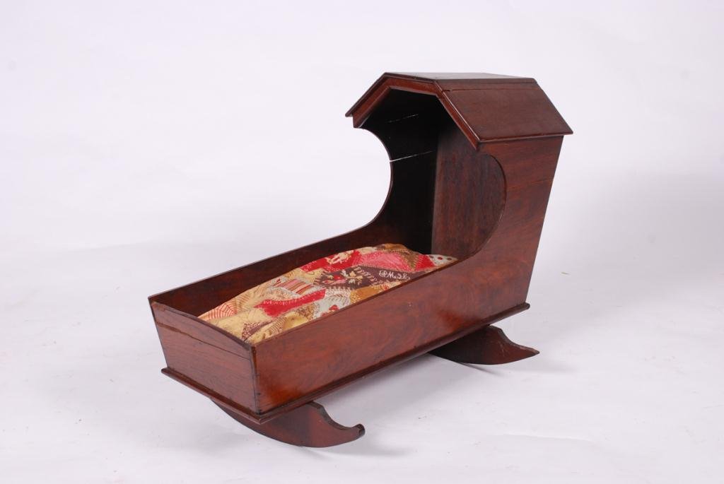 (19th c) WALNUT HOODED DOLLS CRADLE (1 of 4)
