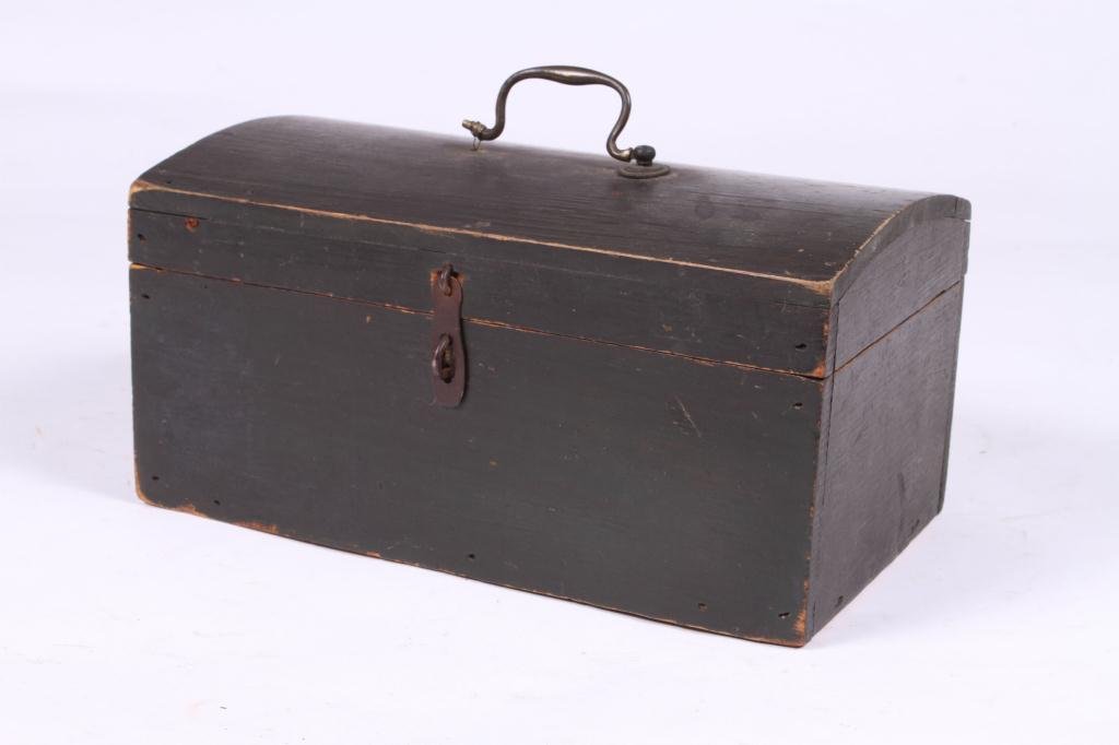 (18th c) DOME TOP DOCUMENT BOX IN GREEN PAINT (1 of 4)