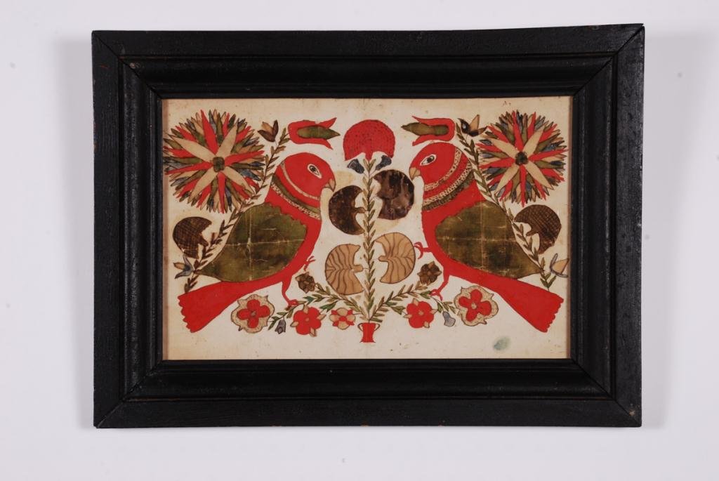 PENNSYLVANNIA FRAKTUR with MIRRORED PARROTS ETC (1 of 3)