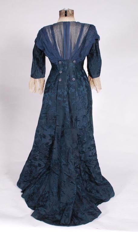 (19th/20th c) SILK DRESS w/ FLORAL DAMASK BROCADE (1 of 6)