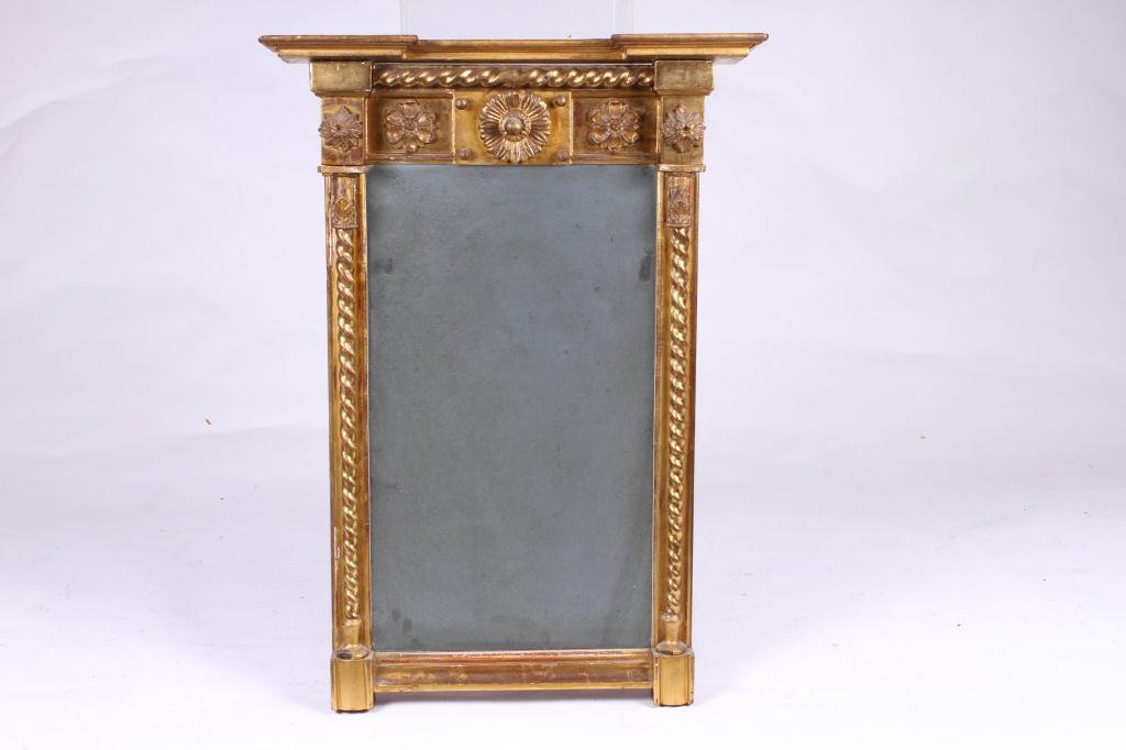 (Early 19th c) GILT, CARVED & TURNED LOOKING GLASS (1 of 4)